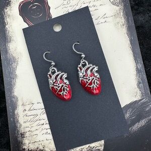 Red & Silver Anatomical Heart Earrings